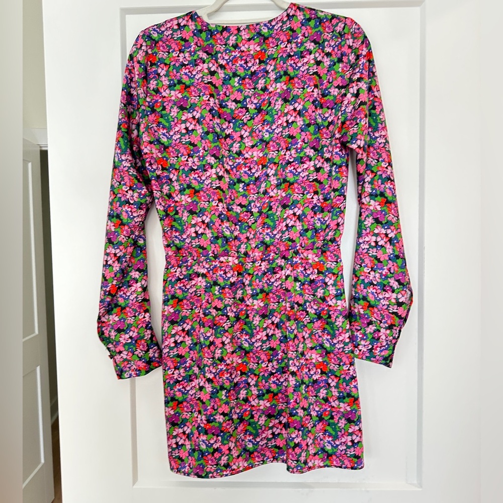 Zara Wrap Front Pink and Blue MiniDress with Long Sleeves Side Zip - Picture 3 of 12